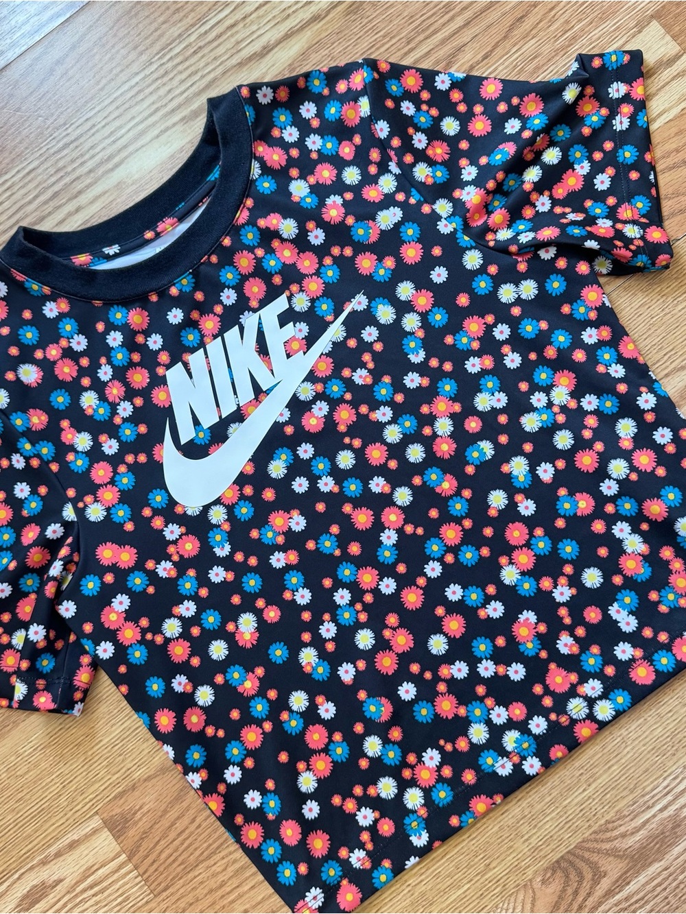 Nike Black Short Sleeve Floral Logo Tee